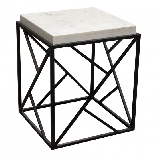 Plymouth Square Accent Table w/ Genuine Grey Marble Top & Black Metal Base by Diamond Sofa