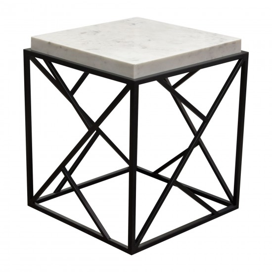 Plymouth Square Accent Table w/ Genuine Grey Marble Top & Black Metal Base by Diamond Sofa