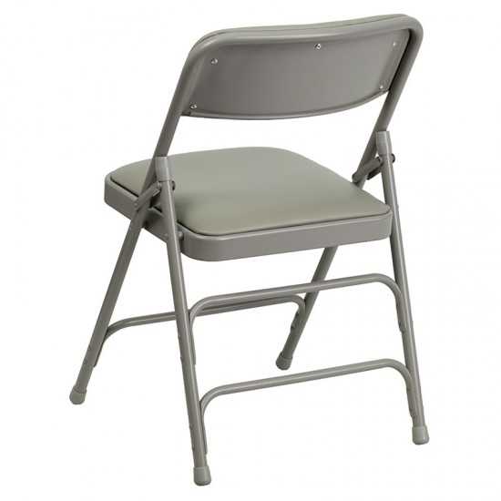 Curved Triple Braced & Double Hinged Gray Vinyl Metal Folding Chair