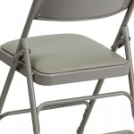 Curved Triple Braced & Double Hinged Gray Vinyl Metal Folding Chair