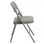 Curved Triple Braced & Double Hinged Gray Vinyl Metal Folding Chair