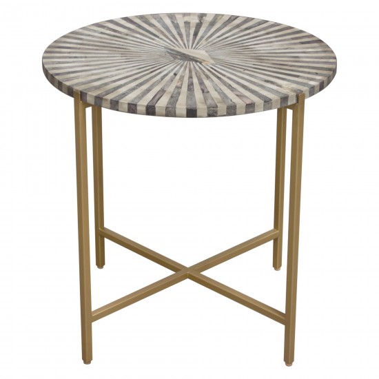 Prisma End Table w/ Dyed Bone Inlay Sunburst Top & Brass Legs by Diamond Sofa