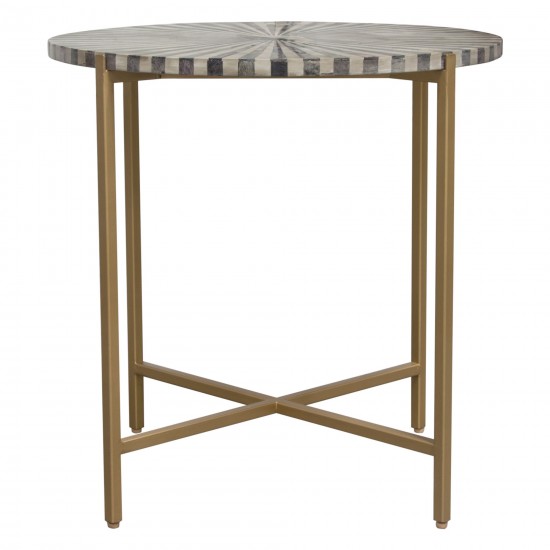 Prisma End Table w/ Dyed Bone Inlay Sunburst Top & Brass Legs by Diamond Sofa