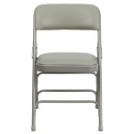 Curved Triple Braced & Double Hinged Gray Vinyl Metal Folding Chair