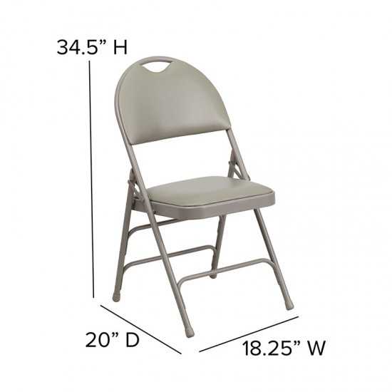 Ultra-Premium Triple Braced Gray Vinyl Metal Folding Chair with Easy-Carry Handle