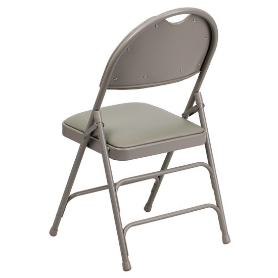 Ultra-Premium Triple Braced Gray Vinyl Metal Folding Chair with Easy-Carry Handle