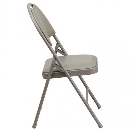 Ultra-Premium Triple Braced Gray Vinyl Metal Folding Chair with Easy-Carry Handle