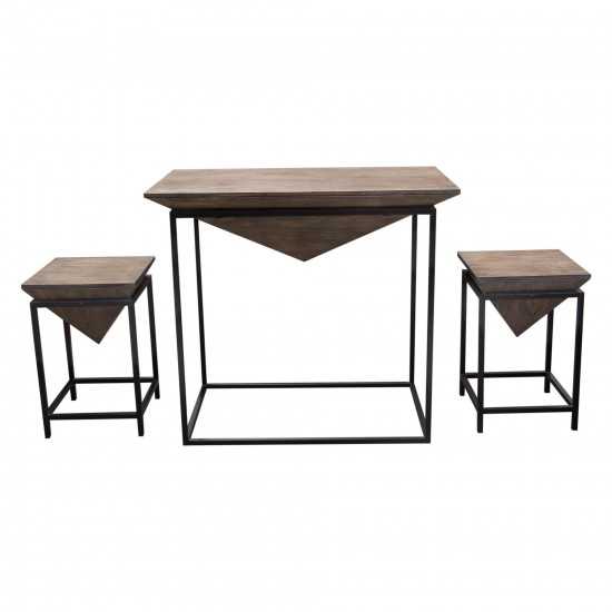 Venue 3PC Counter Table w/ (2) Stools w/ Solid Mango Top in Walnut Grey Finish & Black Iron Base by Diamond Sofa