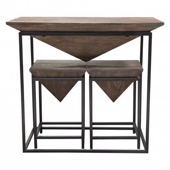 Venue 3PC Counter Table w/ (2) Stools w/ Solid Mango Top in Walnut Grey Finish & Black Iron Base by Diamond Sofa