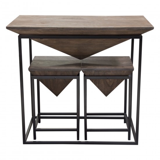 Venue 3PC Counter Table w/ (2) Stools w/ Solid Mango Top in Walnut Grey Finish & Black Iron Base by Diamond Sofa