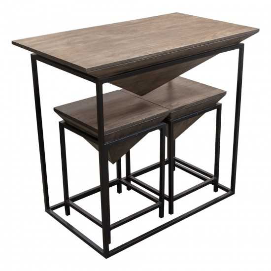 Venue 3PC Counter Table w/ (2) Stools w/ Solid Mango Top in Walnut Grey Finish & Black Iron Base by Diamond Sofa