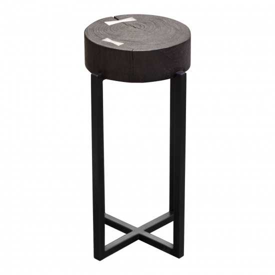 Alex Small 22" Accent Table with Solid Mango Wood Top in Espresso Finish w/ Silver Metal Inlay by Diamond Sofa