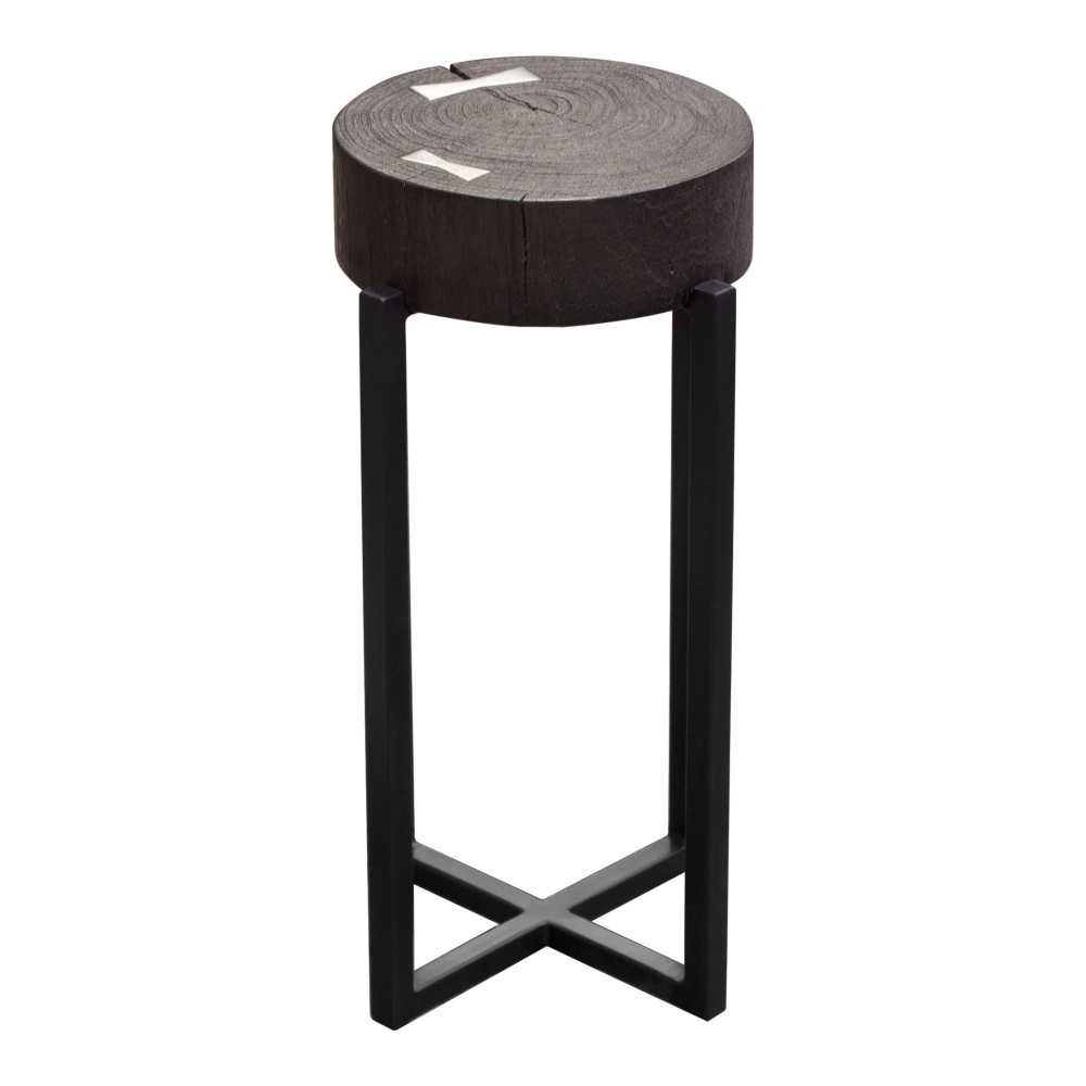 Alex Small 22" Accent Table with Solid Mango Wood Top in Espresso Finish w/ Silver Metal Inlay by Diamond Sofa