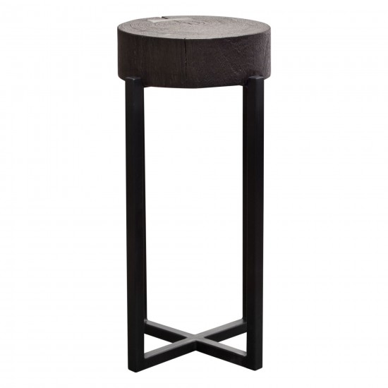 Alex Small 22" Accent Table with Solid Mango Wood Top in Espresso Finish w/ Silver Metal Inlay by Diamond Sofa