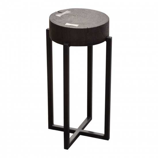 Alex Small 22" Accent Table with Solid Mango Wood Top in Espresso Finish w/ Silver Metal Inlay by Diamond Sofa