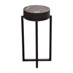 Alex Small 22" Accent Table with Solid Mango Wood Top in Espresso Finish w/ Silver Metal Inlay by Diamond Sofa