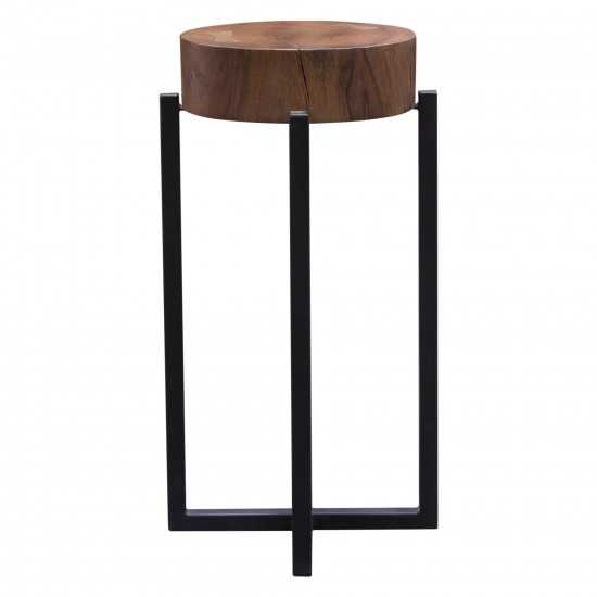 Alex Small 22" Accent Table with Solid Mango Wood Top in Walnut Finish w/ Gold Metal Inlay by Diamond Sofa