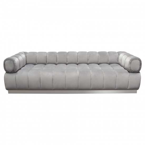 Image Low Profile Sofa in Platinum Grey Velvet w/ Brushed Silver Base by Diamond Sofa