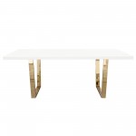 Mirage Rectangular Dining Table w/ White Lacquer Top and Polished Gold Metal Base by Diamond Sofa