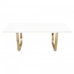 Mirage Rectangular Dining Table w/ White Lacquer Top and Polished Gold Metal Base by Diamond Sofa