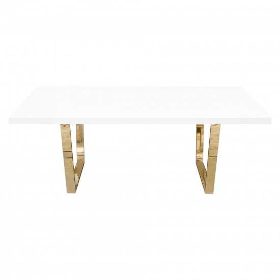 Mirage Rectangular Dining Table w/ White Lacquer Top and Polished Gold Metal Base by Diamond Sofa