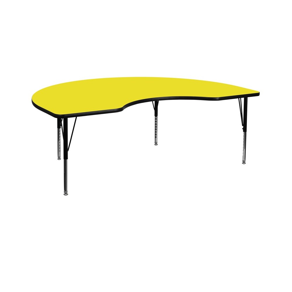 48''W x 96''L Kidney Yellow HP Laminate Activity Table - Height Adjustable Short Legs