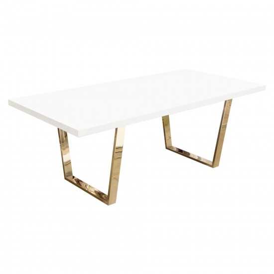 Mirage Rectangular Dining Table w/ White Lacquer Top and Polished Gold Metal Base by Diamond Sofa