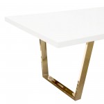 Mirage Rectangular Dining Table w/ White Lacquer Top and Polished Gold Metal Base by Diamond Sofa