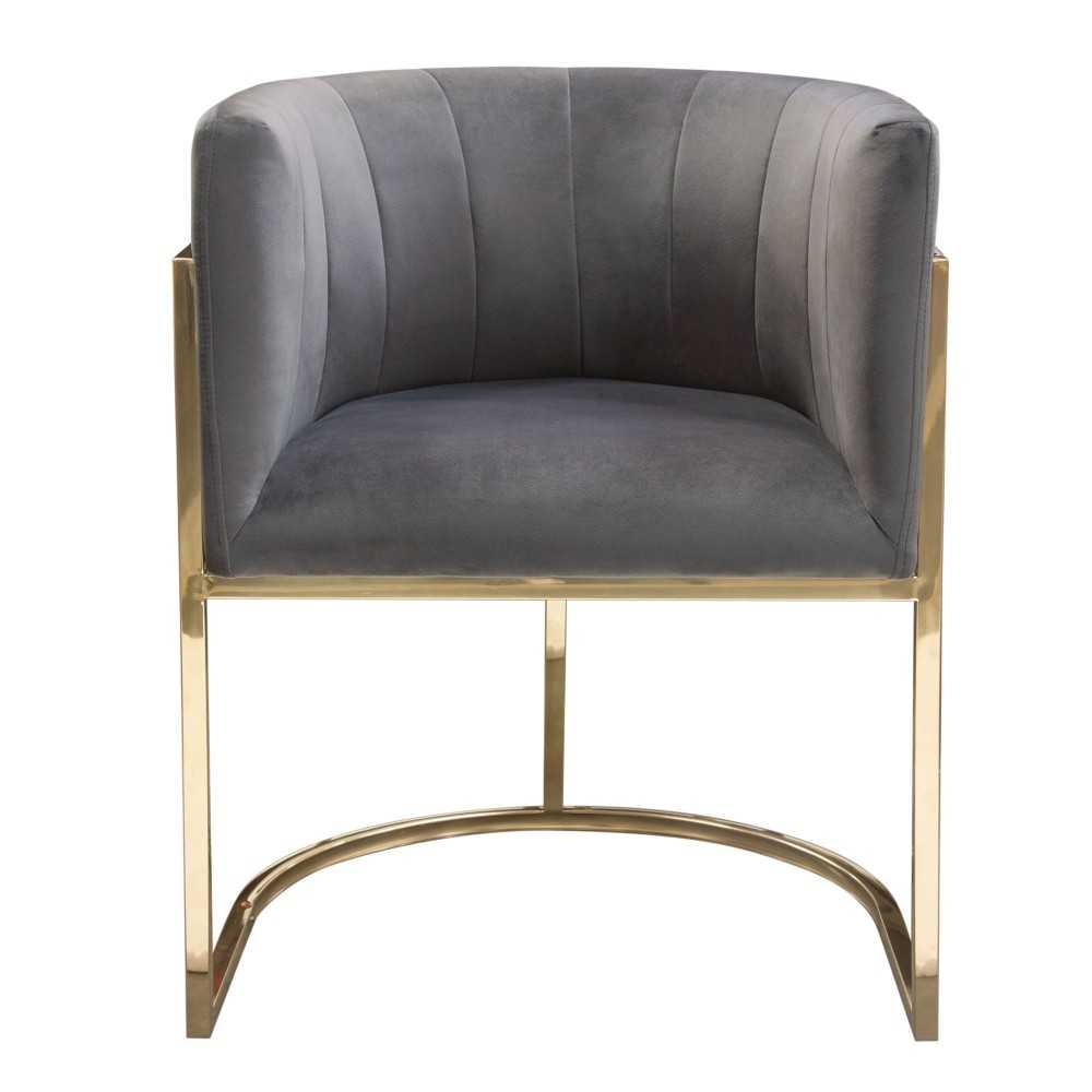 Pandora Dining Chair in Grey Velvet with Polished Gold Frame by Diamond Sofa Pandora Dining Chair in Grey Velvet with Polished Gold Frame by Diamond Sofa