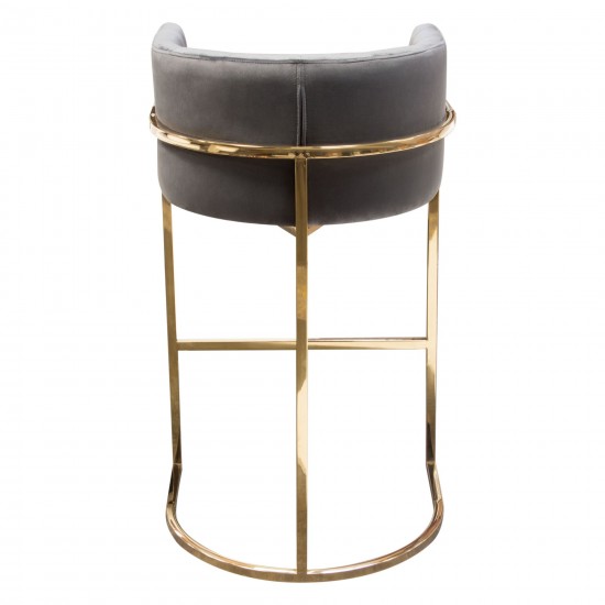 Pandora Bar Height Chair in Grey Velvet with Polished Gold Frame by Diamond Sofa