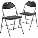 2 Pack Black Vinyl Metal Folding Chair with Carrying Handle