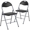 2 Pack Black Vinyl Metal Folding Chair with Carrying Handle
