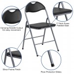 2 Pack Black Vinyl Metal Folding Chair with Carrying Handle