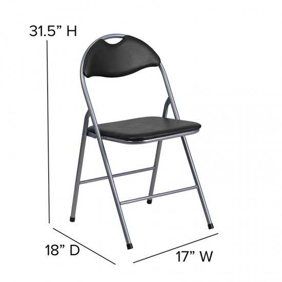 2 Pack Black Vinyl Metal Folding Chair with Carrying Handle