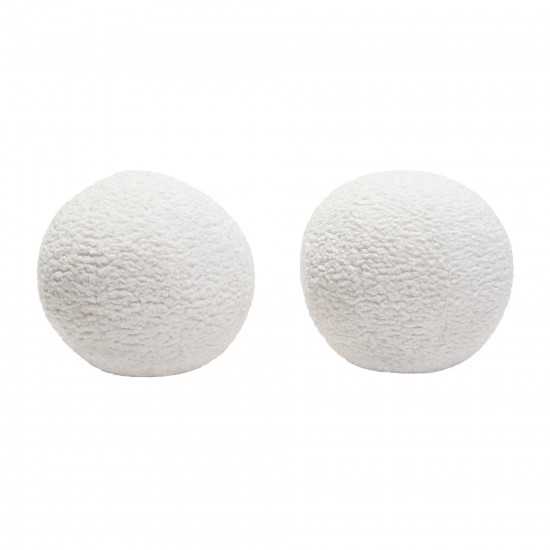 Set of (2) 10" Round Accent Pillows in White Faux Sheepskin by Diamond Sofa