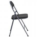 2 Pack Black Vinyl Metal Folding Chair with Carrying Handle