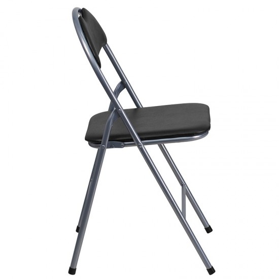 2 Pack Black Vinyl Metal Folding Chair with Carrying Handle