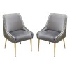 Set of (2) Quinn Dining Chairs w/ Vertical Outside Pleat Detail and Contoured Arm in Grey Velvet w/ Brushed Gold Metal Leg