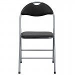 2 Pack Black Vinyl Metal Folding Chair with Carrying Handle