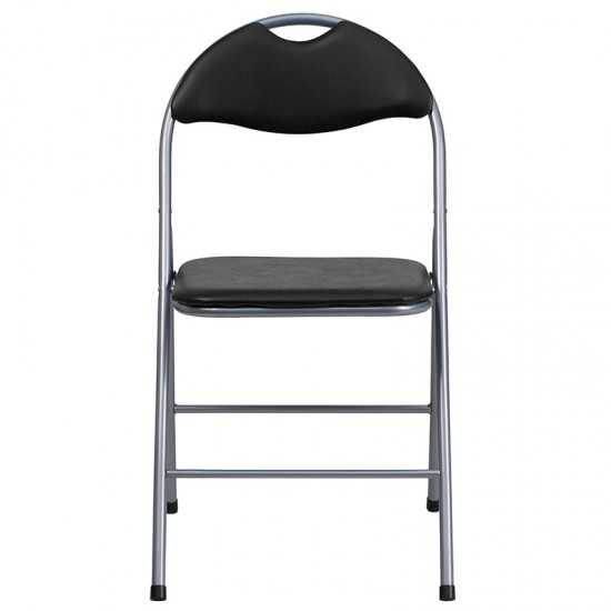 2 Pack Black Vinyl Metal Folding Chair with Carrying Handle