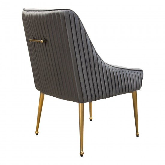 Set of (2) Quinn Dining Chairs w/ Vertical Outside Pleat Detail and Contoured Arm in Grey Velvet w/ Brushed Gold Metal Leg