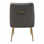 Set of (2) Quinn Dining Chairs w/ Vertical Outside Pleat Detail and Contoured Arm in Grey Velvet w/ Brushed Gold Metal Leg