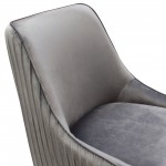 Set of (2) Quinn Dining Chairs w/ Vertical Outside Pleat Detail and Contoured Arm in Grey Velvet w/ Brushed Gold Metal Leg