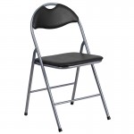 2 Pack Black Vinyl Metal Folding Chair with Carrying Handle