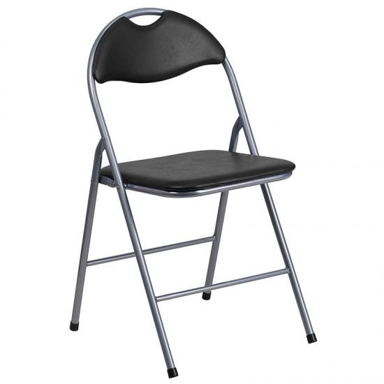 2 Pack Black Vinyl Metal Folding Chair with Carrying Handle