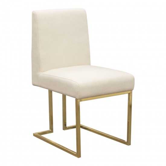 Set of (2) Skyline Dining Chairs in Cream Fabric w/ Polished Gold Metal Frame by Diamond Sofa