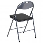2 Pack Black Vinyl Metal Folding Chair with Carrying Handle