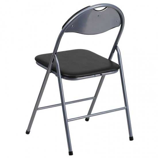 2 Pack Black Vinyl Metal Folding Chair with Carrying Handle