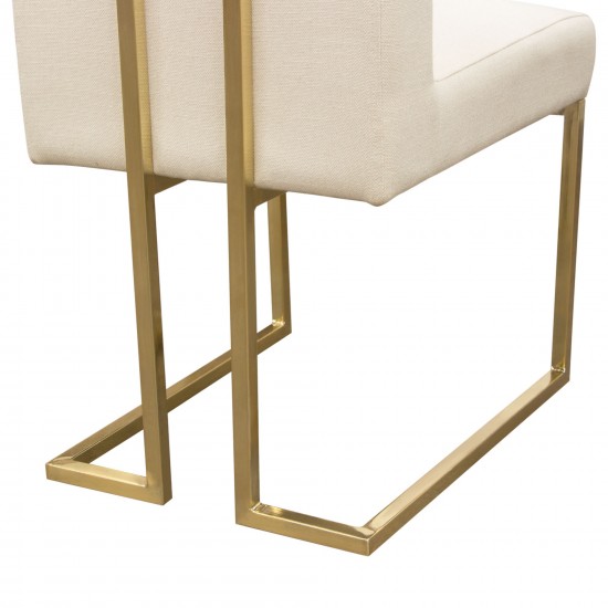 Set of (2) Skyline Dining Chairs in Cream Fabric w/ Polished Gold Metal Frame by Diamond Sofa