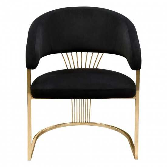 Solstice Dining Chair in Black Velvet w/ Polished Gold Metal Frame by Diamond Sofa